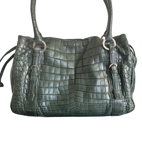 Suarez New York Women's Green Embossed Crocodile Exotic Leather Double Straps - Picture 4 of 13